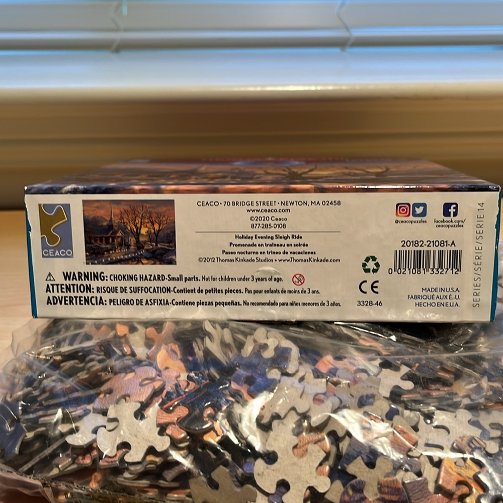 NIB Thomas Kinkade Studios Holiday Evening Sleigh Ride 1000 Piece Puzzle, Ceaco - Picture 5 of 5